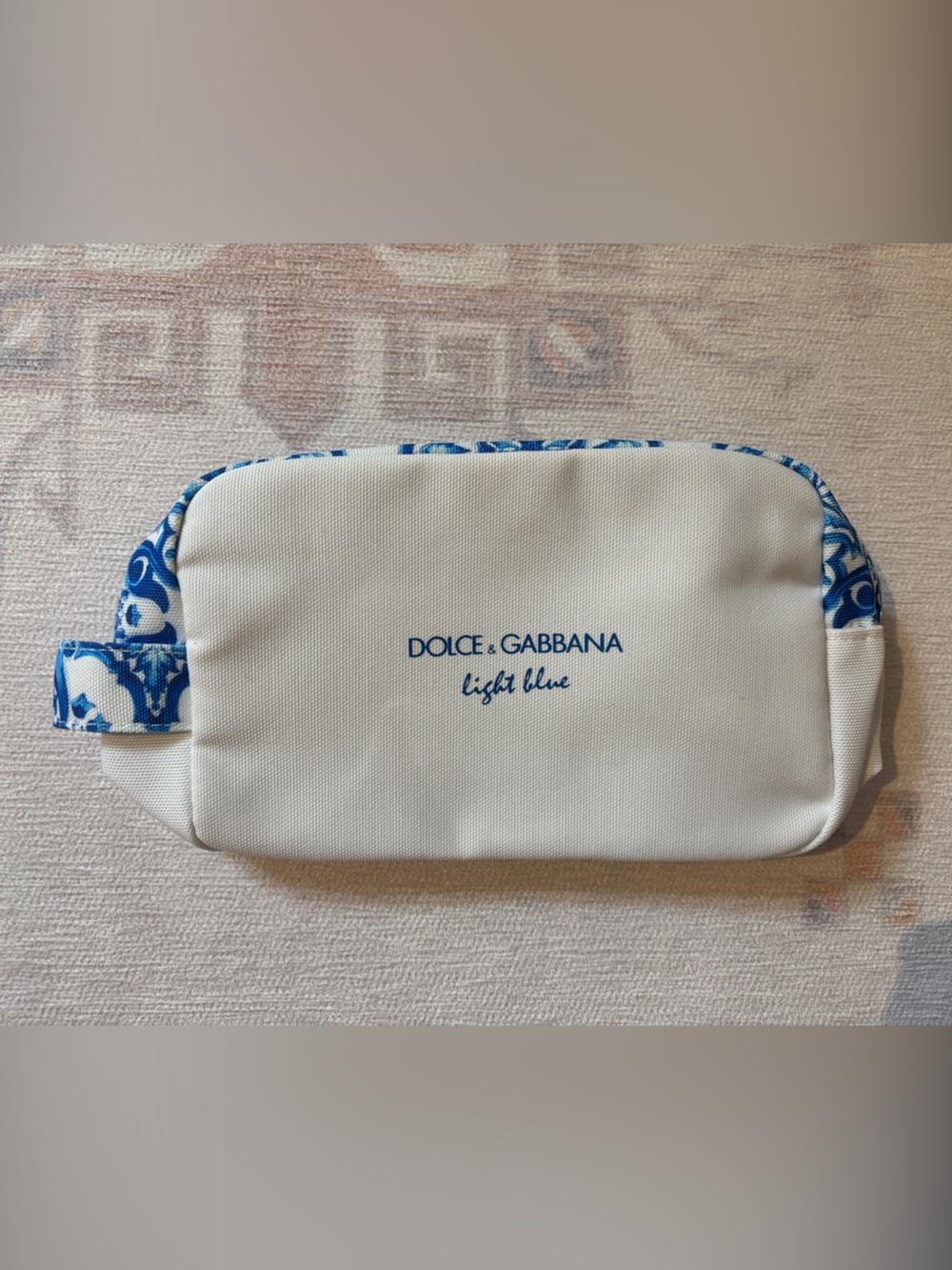 Dolce & Gabbana White Cosmetic Pouch with Blue Trim